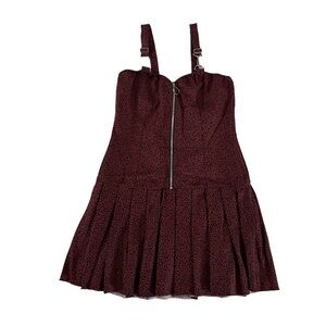 Hesperus Y2K Red Spot Zip Front Dress Adjustable Tie Back Pleated Mini Skirt M